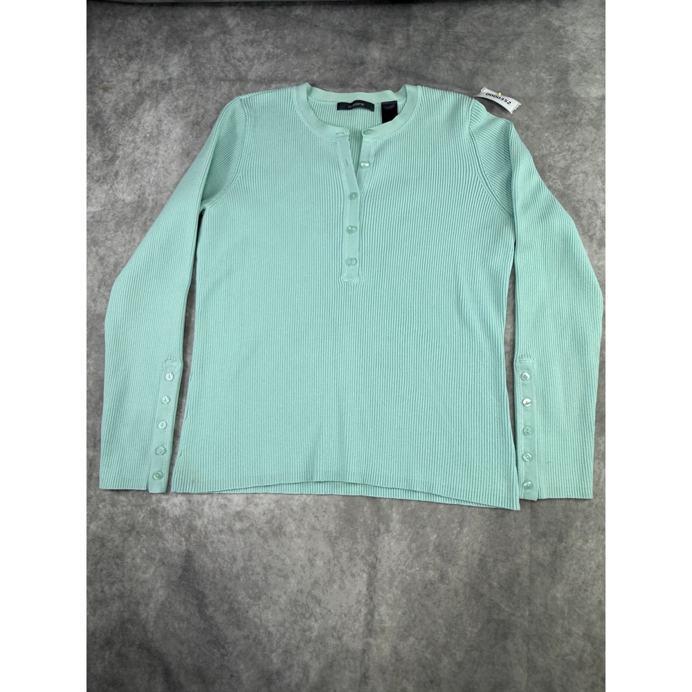 Liz Claiborne Mint Green Ribbed Henley Top Long Sleeve Button Cuff Size M